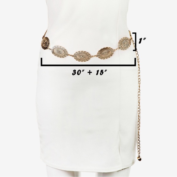 Oval Disc Chain Concho Link Belt | Gold or Silver - Picture 2 of 6